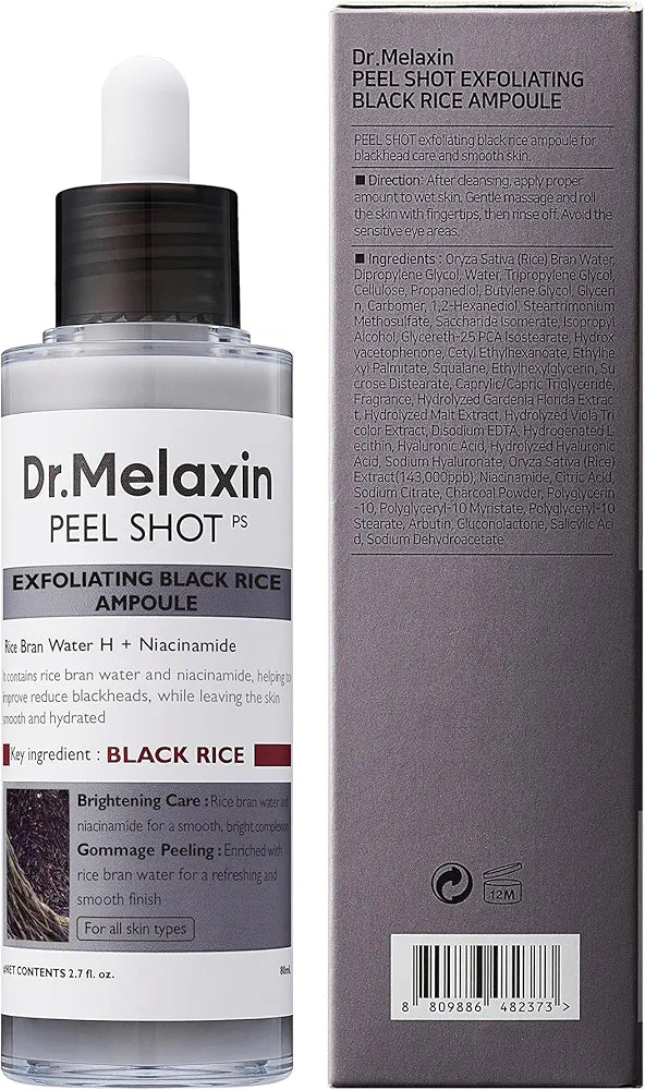 Korean Dr. Melaxin Peel Shot White and Black Rice Exfoliating Essence Moisturizing Gentle Exfoliation Soften Serum Skin Care