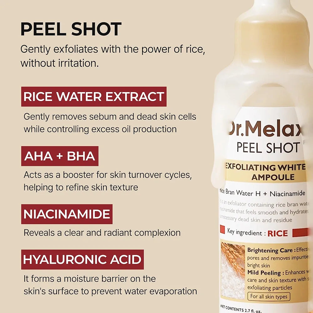Korean Dr. Melaxin Peel Shot White and Black Rice Exfoliating Essence Moisturizing Gentle Exfoliation Soften Serum Skin Care